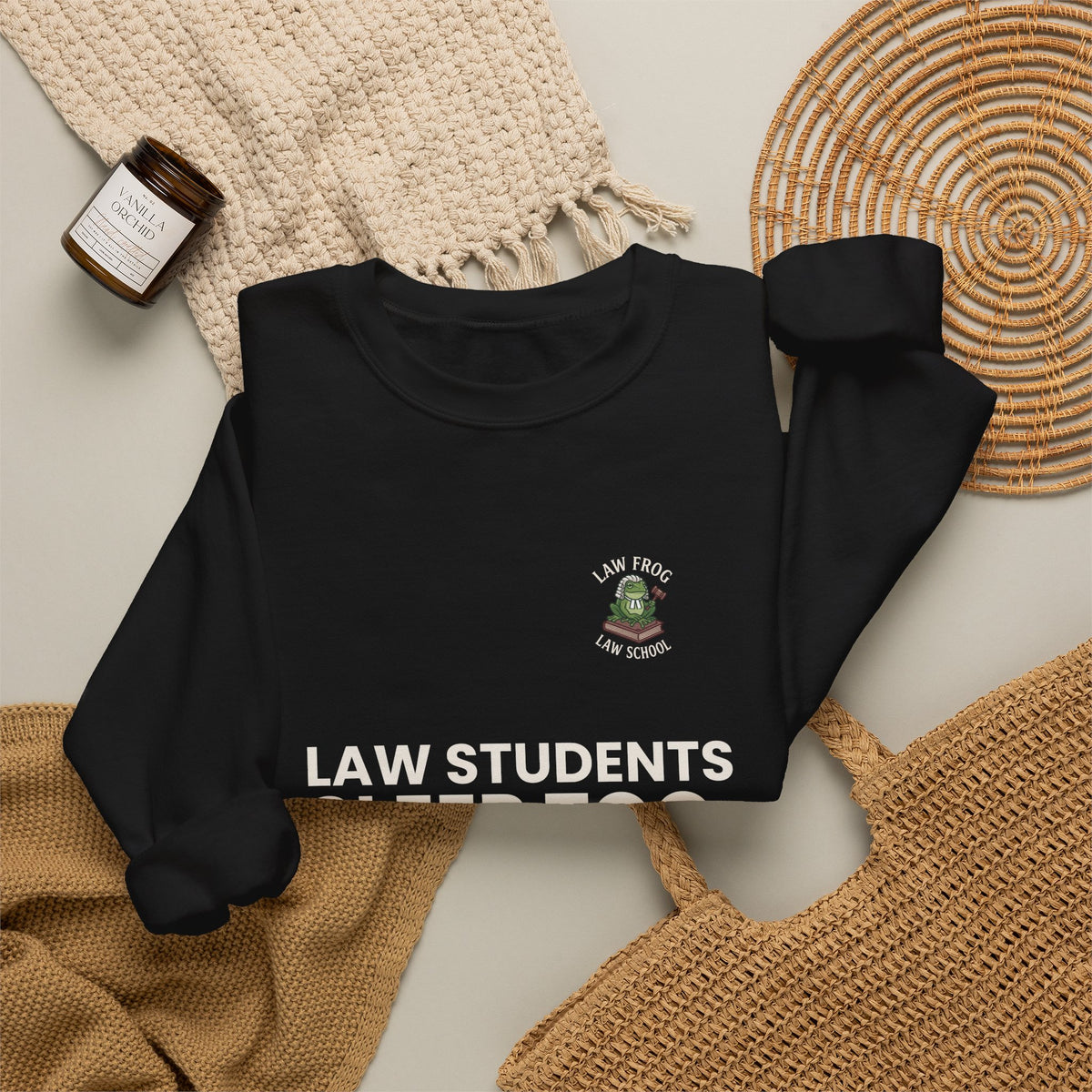 Law Students Sleep Too Crewneck Sweatshirt, Dark Colors | Law Frog RN Esq.