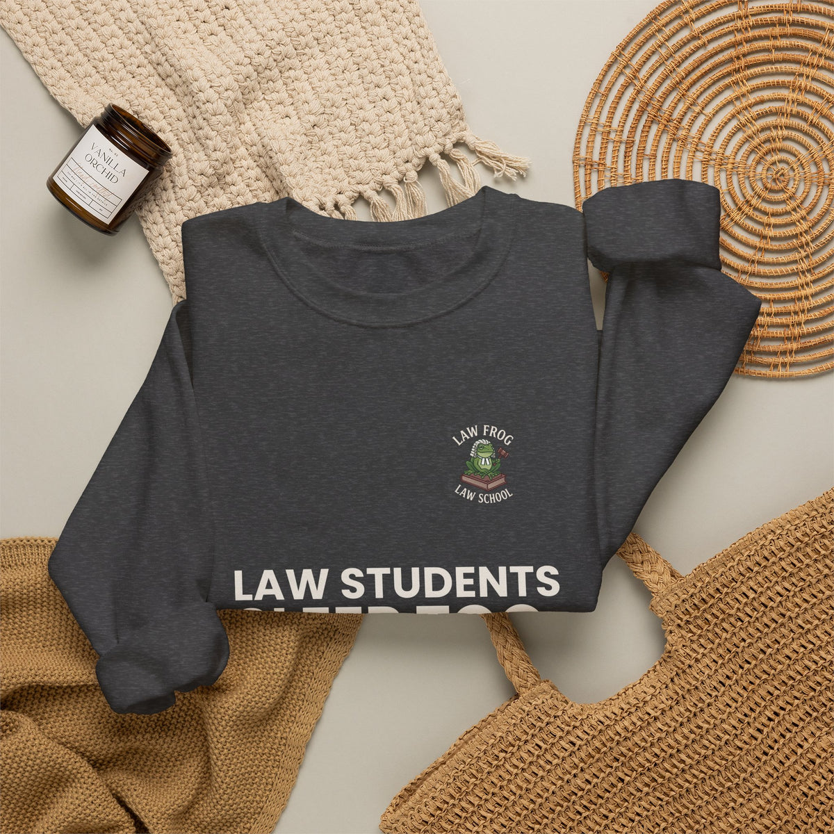 Law Students Sleep Too Crewneck Sweatshirt, Dark Colors | Law Frog RN Esq.